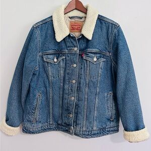 Levi’s Women’s Size XL Sherpa Lined Denim Trucker Jacket Western Cowgirl Classic